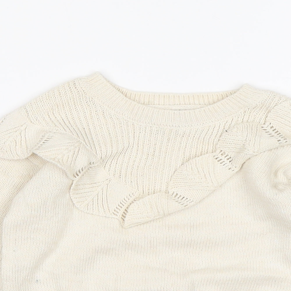 Primark Girls Beige Round Neck  Cotton Pullover Jumper Size 3-4 Years
