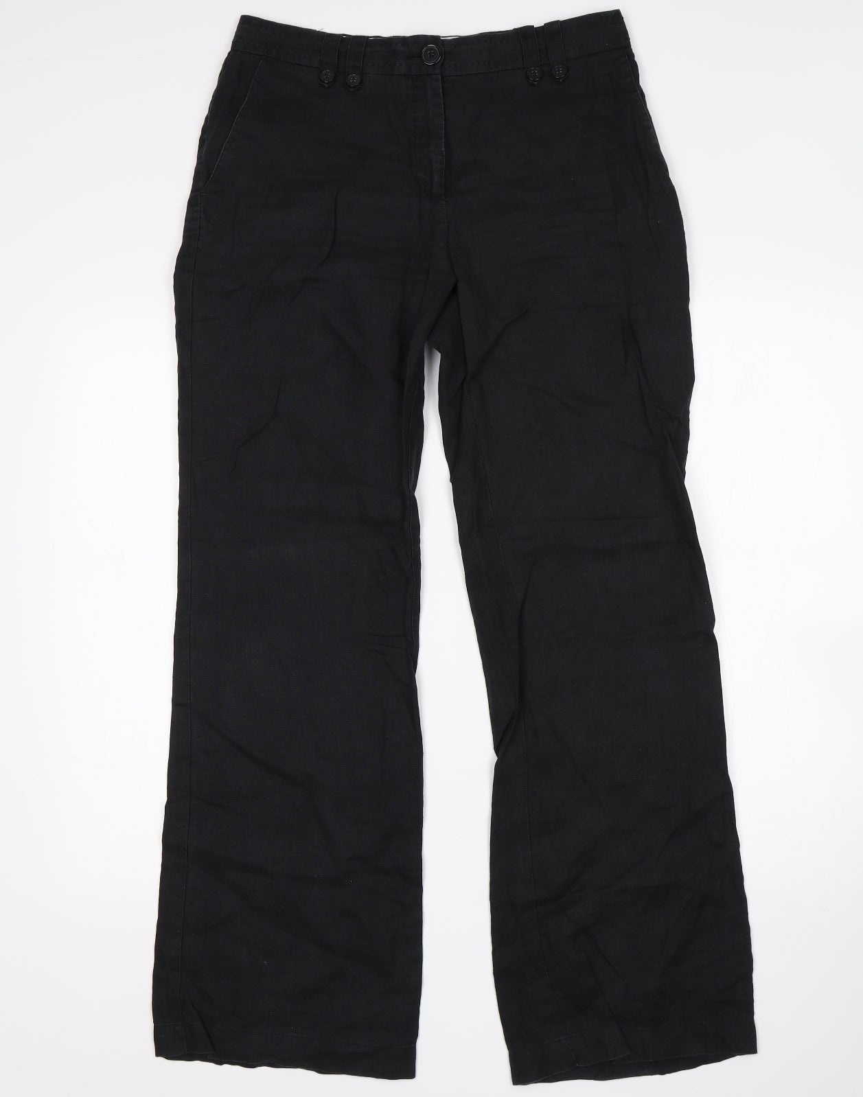 H&M Womens Black  Linen Trousers  Size 8 L32 in Regular