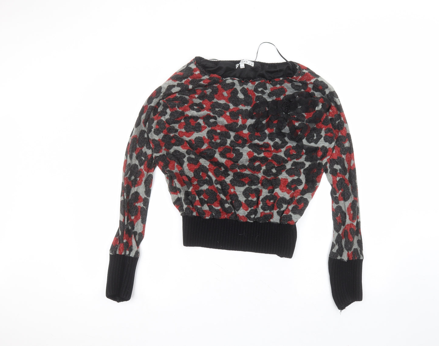 vega's Womens Black Round Neck Animal Print Acrylic Pullover Jumper Size S