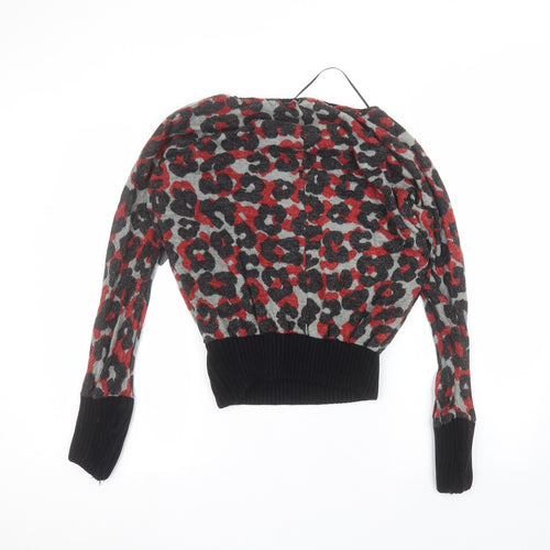 vega's Womens Black Round Neck Animal Print Acrylic Pullover Jumper Size S