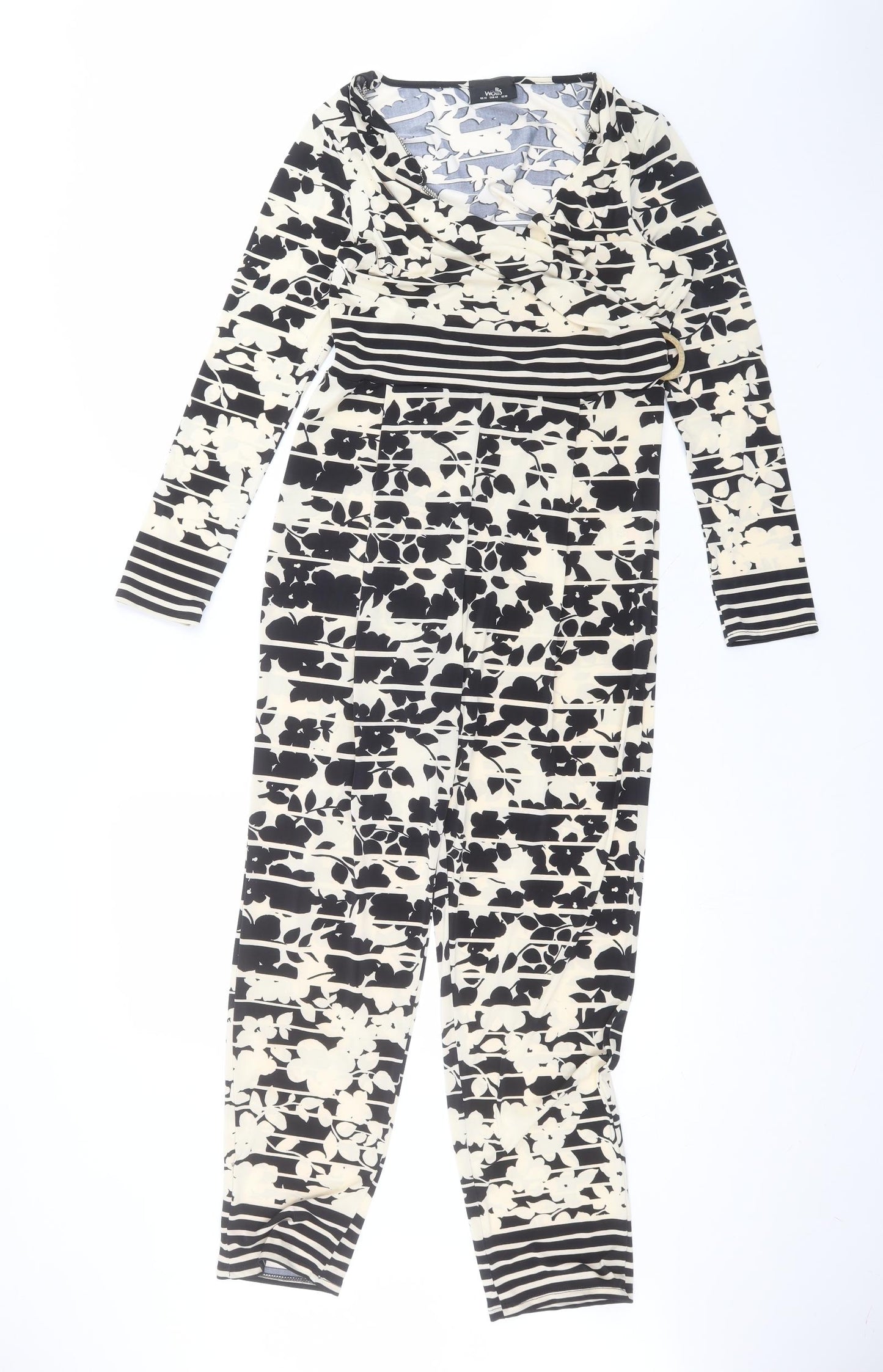 Wallis Womens White Floral Viscose Jumpsuit One-Piece Size 14
