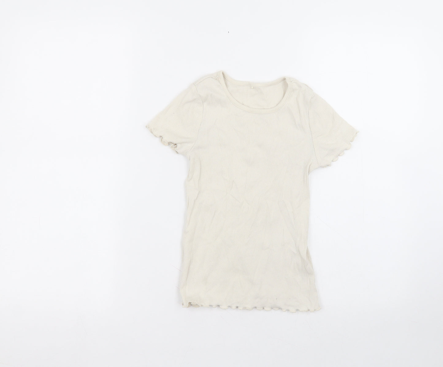 George Girls White  Cotton Basic T-Shirt Size 6-7 Years Round Neck