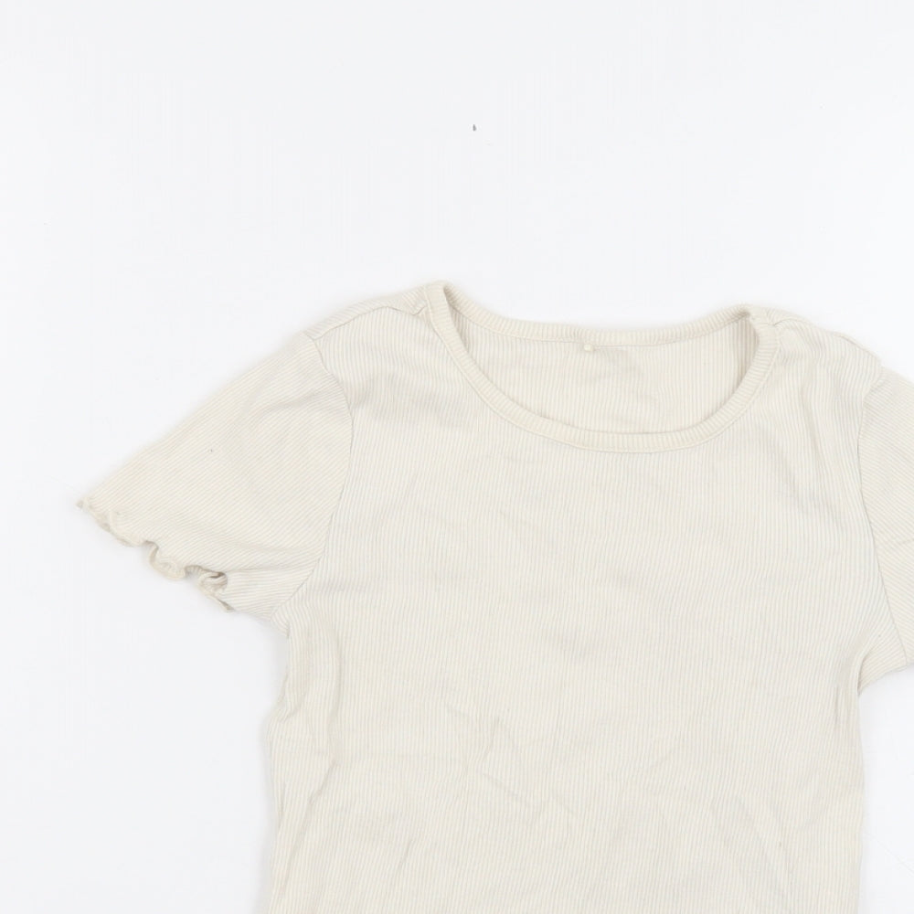 George Girls White  Cotton Basic T-Shirt Size 6-7 Years Round Neck