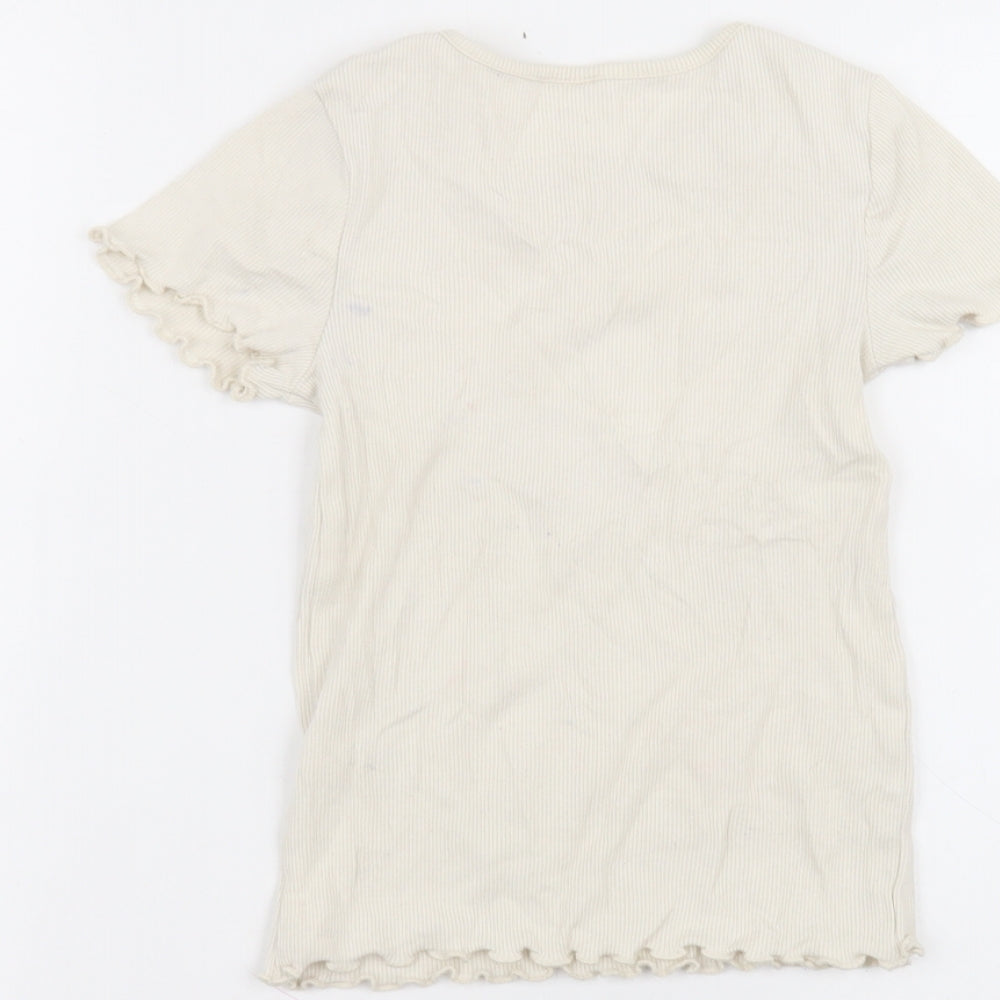 George Girls White  Cotton Basic T-Shirt Size 6-7 Years Round Neck