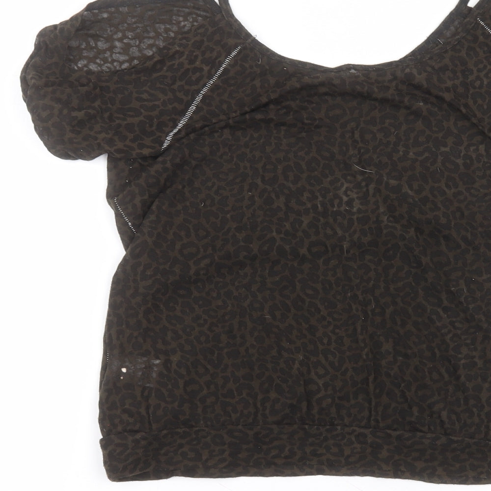 Preworn Womens Brown Animal Print Polyester Basic T-Shirt Size 10 Round Neck