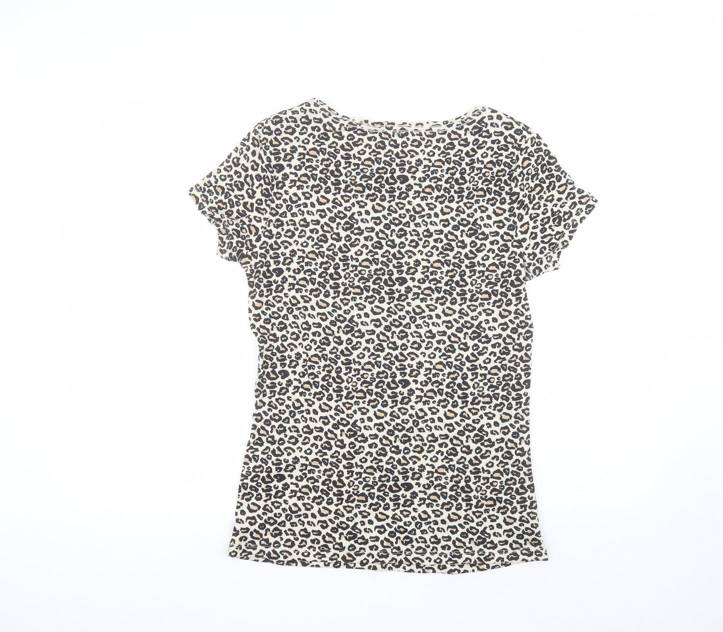 Papaya Womens Brown Animal Print Cotton Basic T-Shirt Size 14 Round Neck