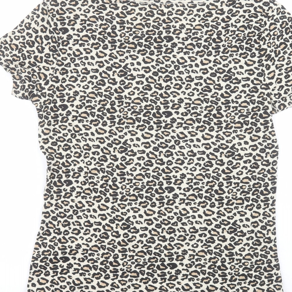 Papaya Womens Brown Animal Print Cotton Basic T-Shirt Size 14 Round Neck