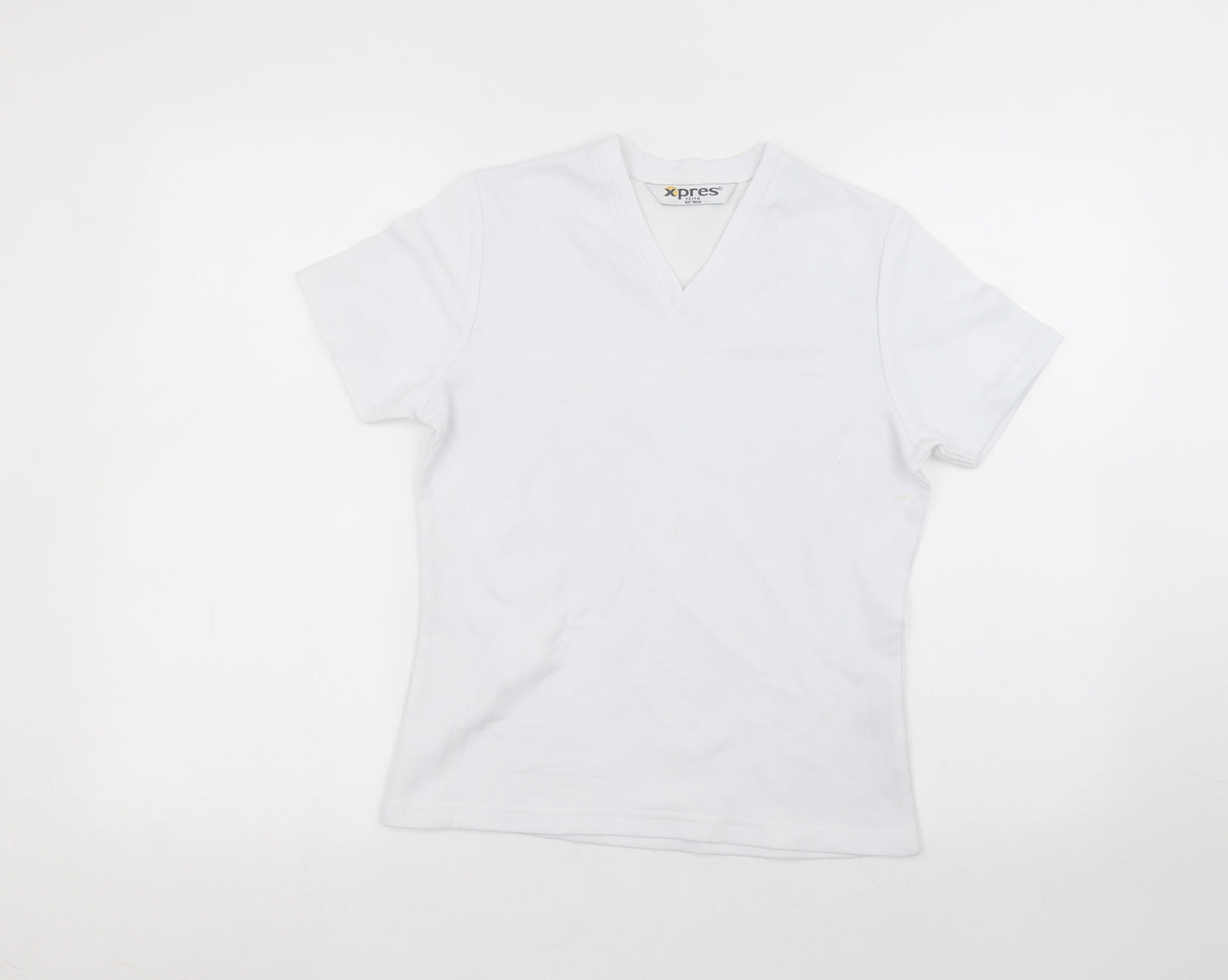 xpress Womens White  Cotton Basic T-Shirt Size 12 V-Neck