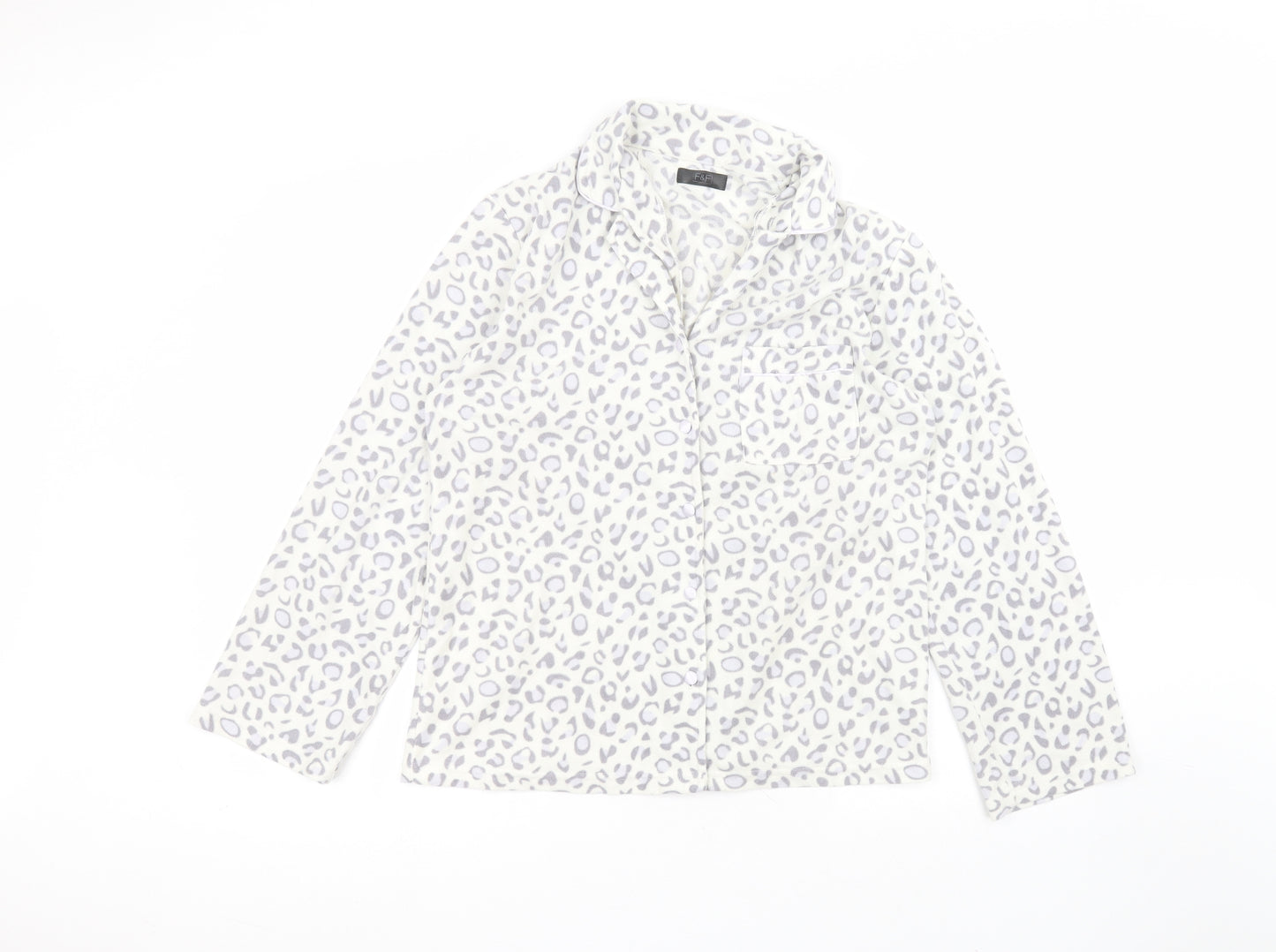 F&F Womens White Animal Print Polyester Basic Button-Up Size 12 Collared