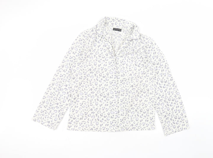 F&F Womens White Animal Print Polyester Basic Button-Up Size 12 Collared