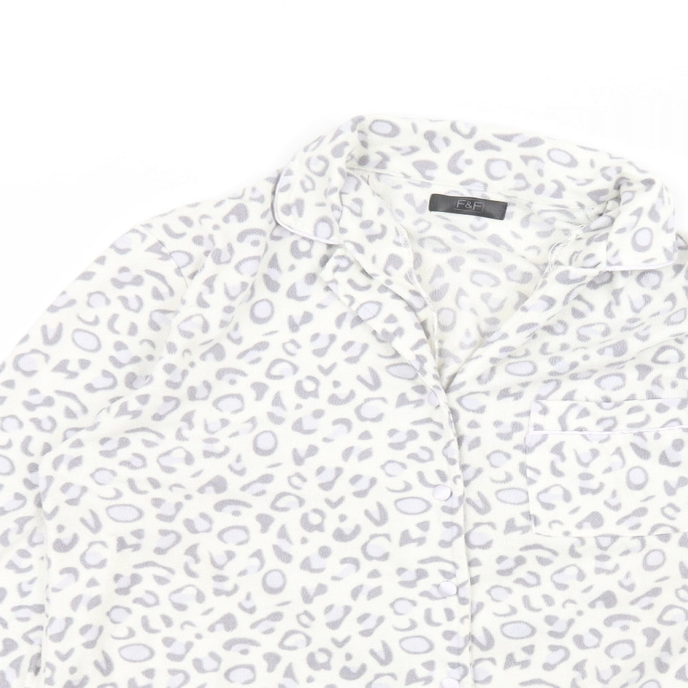 F&F Womens White Animal Print Polyester Basic Button-Up Size 12 Collared