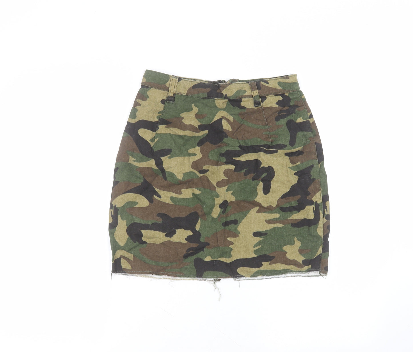 PRETTYLITTLETHING Womens Green Camouflage Cotton Mini Skirt Size 8
