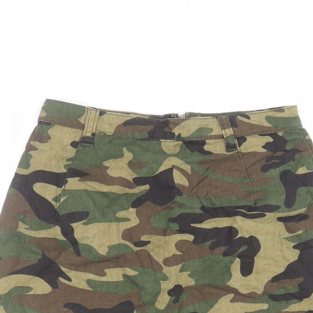 PRETTYLITTLETHING Womens Green Camouflage Cotton Mini Skirt Size 8