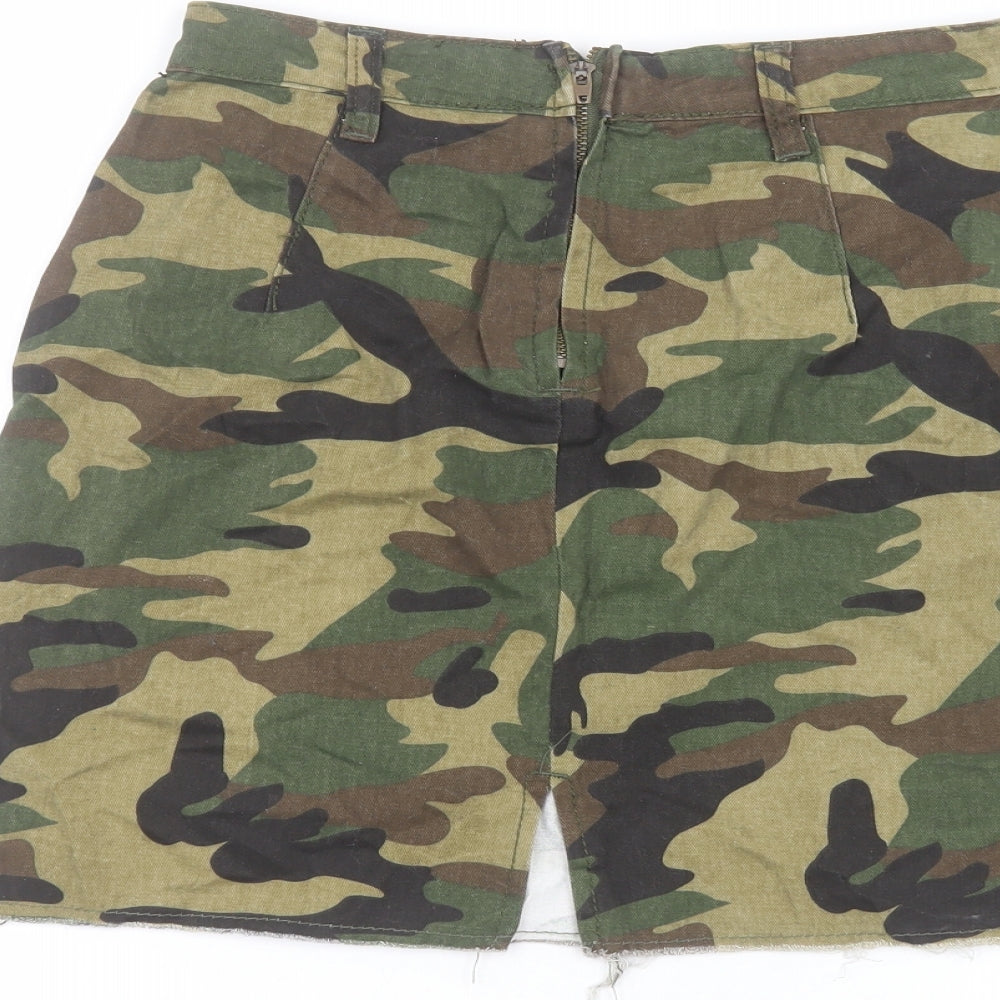 PRETTYLITTLETHING Womens Green Camouflage Cotton Mini Skirt Size 8