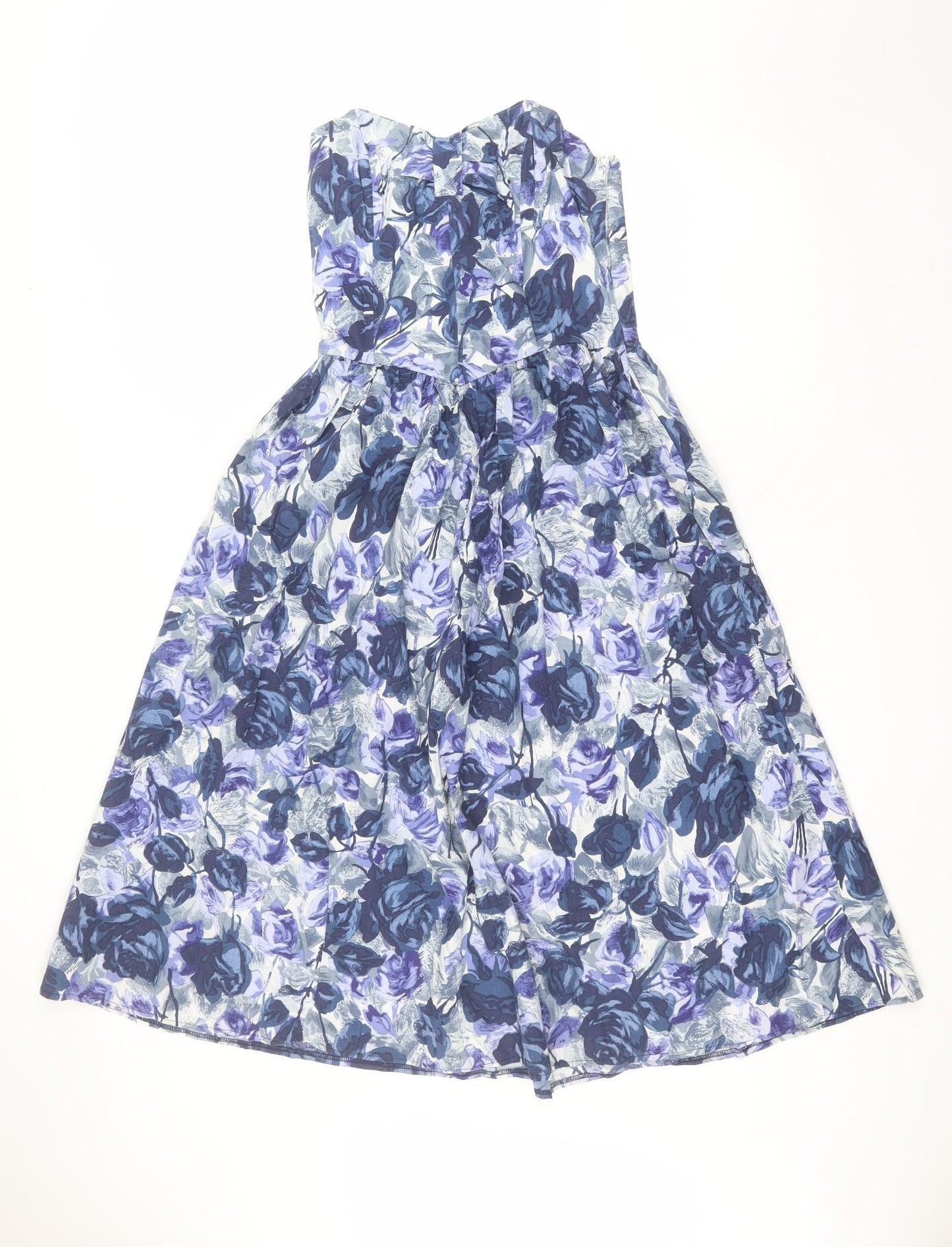 Richards Womens Blue Floral Cotton A-Line  Size 14  V-Neck