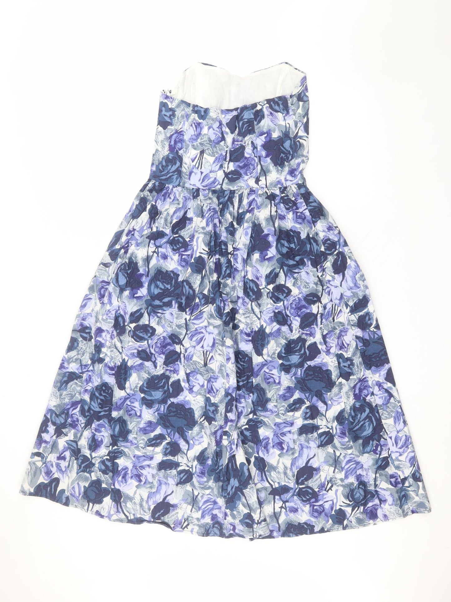 Richards Womens Blue Floral Cotton A-Line  Size 14  V-Neck