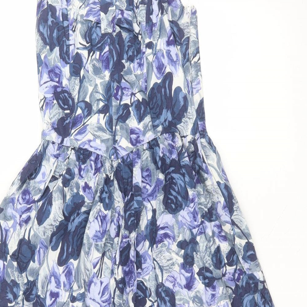 Richards Womens Blue Floral Cotton A-Line  Size 14  V-Neck