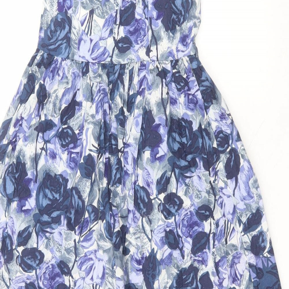 Richards Womens Blue Floral Cotton A-Line  Size 14  V-Neck