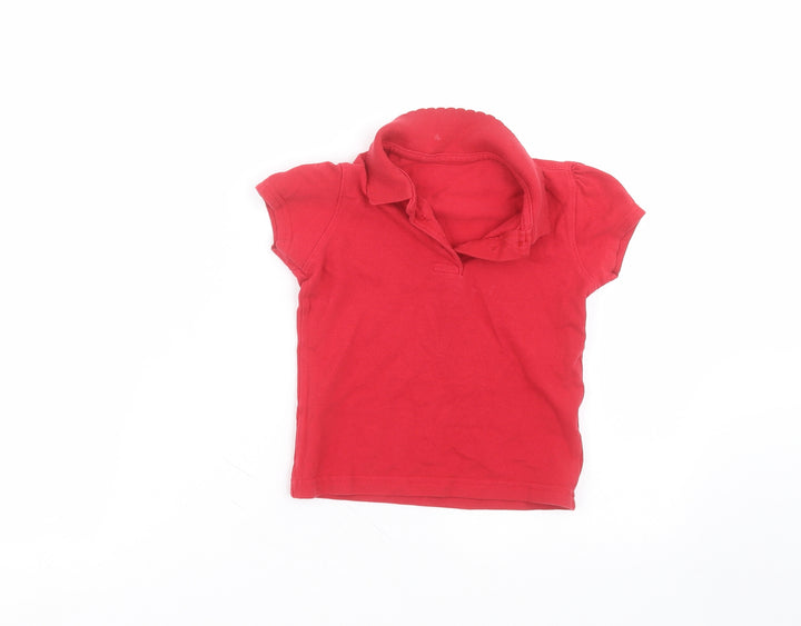 George Girls Red Cotton Basic Polo Size 4-5 Years Collared