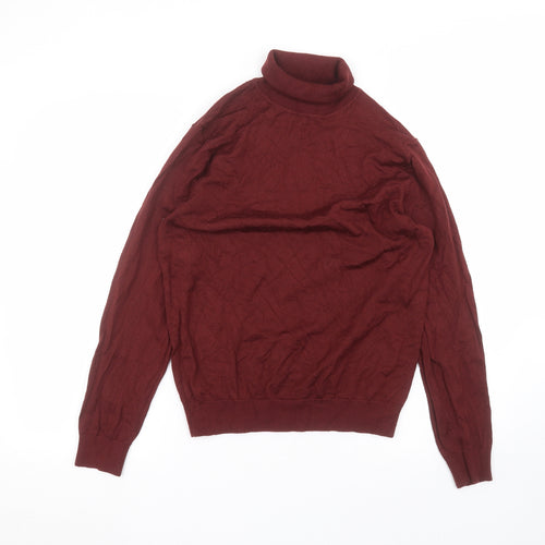 konzen Womens Red  Acrylic Basic T-Shirt Size L Roll Neck