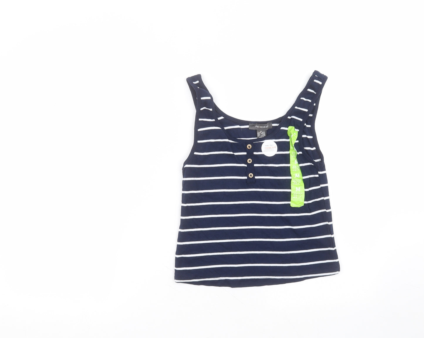 Primark Womens Blue Striped Cotton Basic T-Shirt Size M Round Neck