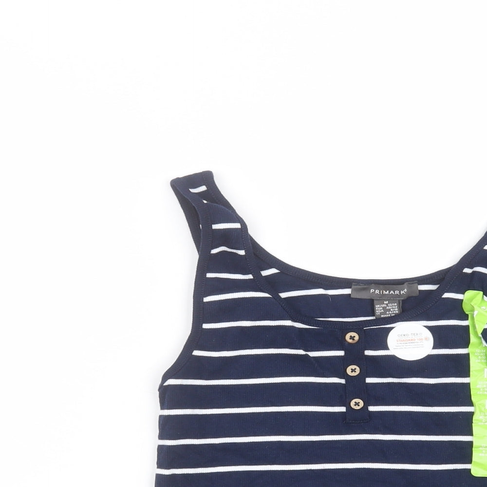 Primark Womens Blue Striped Cotton Basic T-Shirt Size M Round Neck