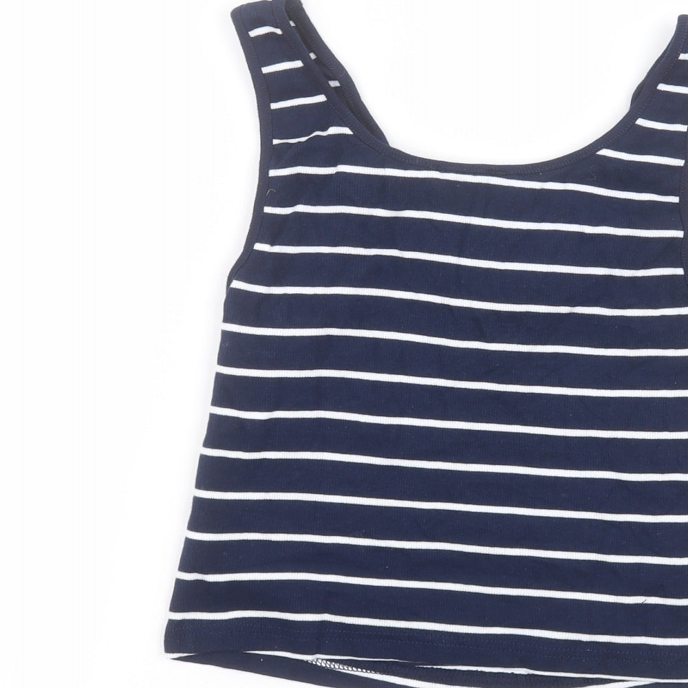 Primark Womens Blue Striped Cotton Basic T-Shirt Size M Round Neck