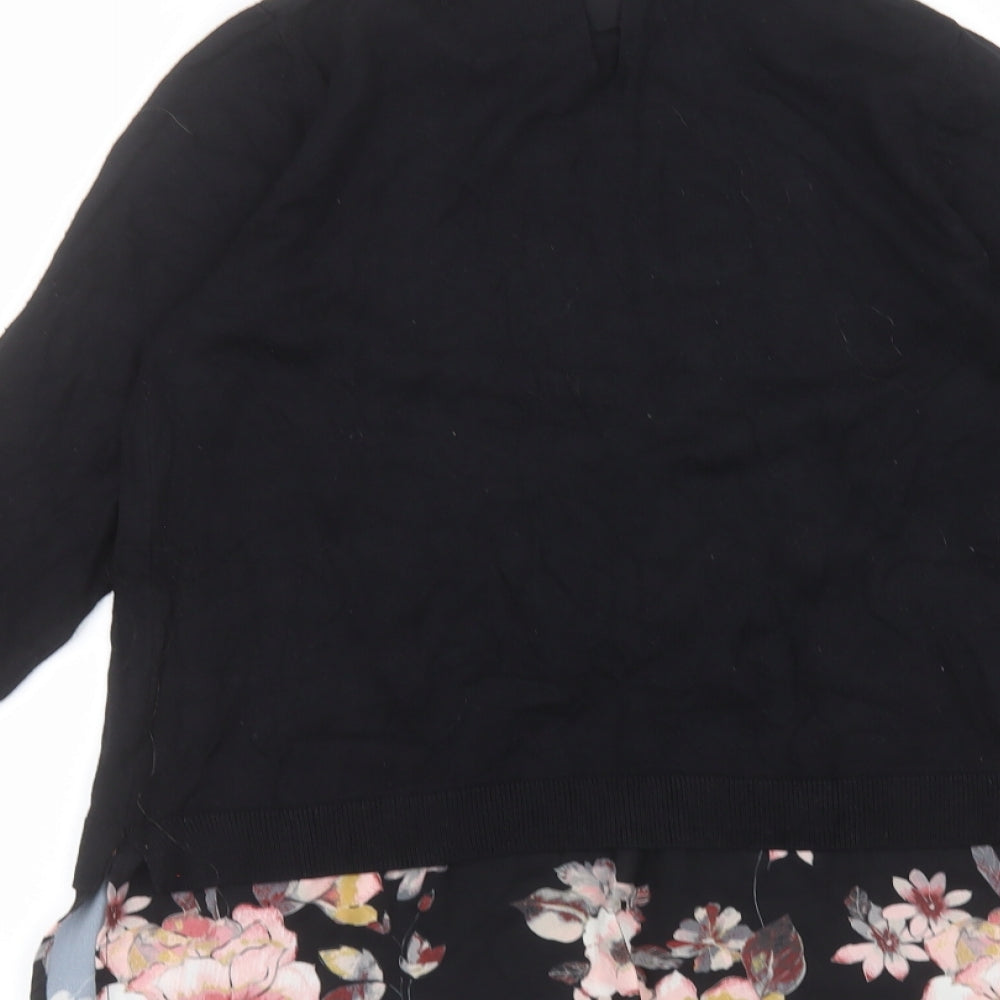 F&F Womens Black Floral Polyester Basic T-Shirt Size 8 Collared