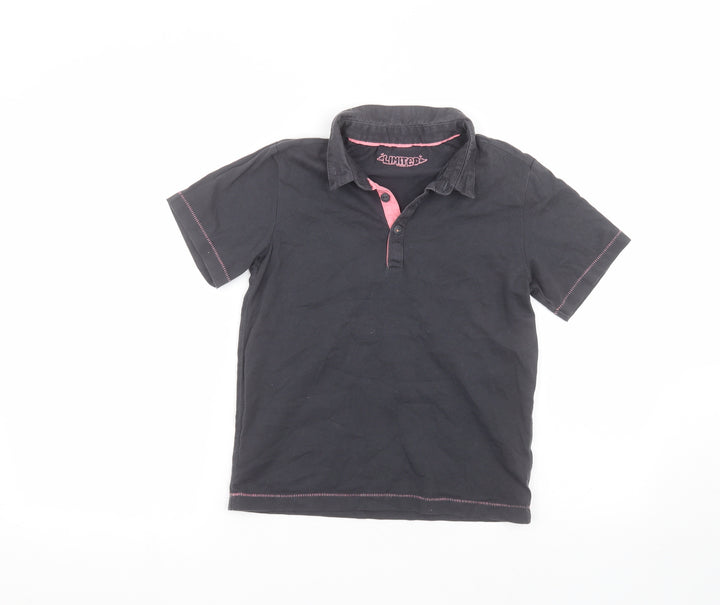 Marks and Spencer Girls Black  Cotton Basic Polo Size 7-8 Years Collared