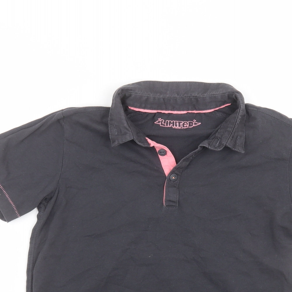 Marks and Spencer Girls Black  Cotton Basic Polo Size 7-8 Years Collared