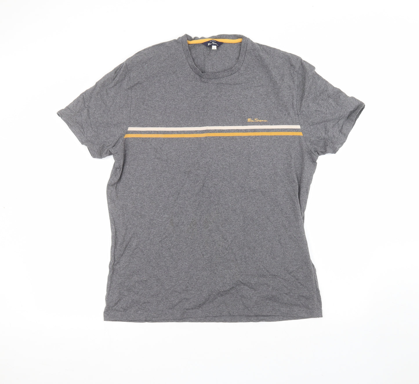 Ben Sherman Mens Black  Cotton  T-Shirt Size L Round Neck