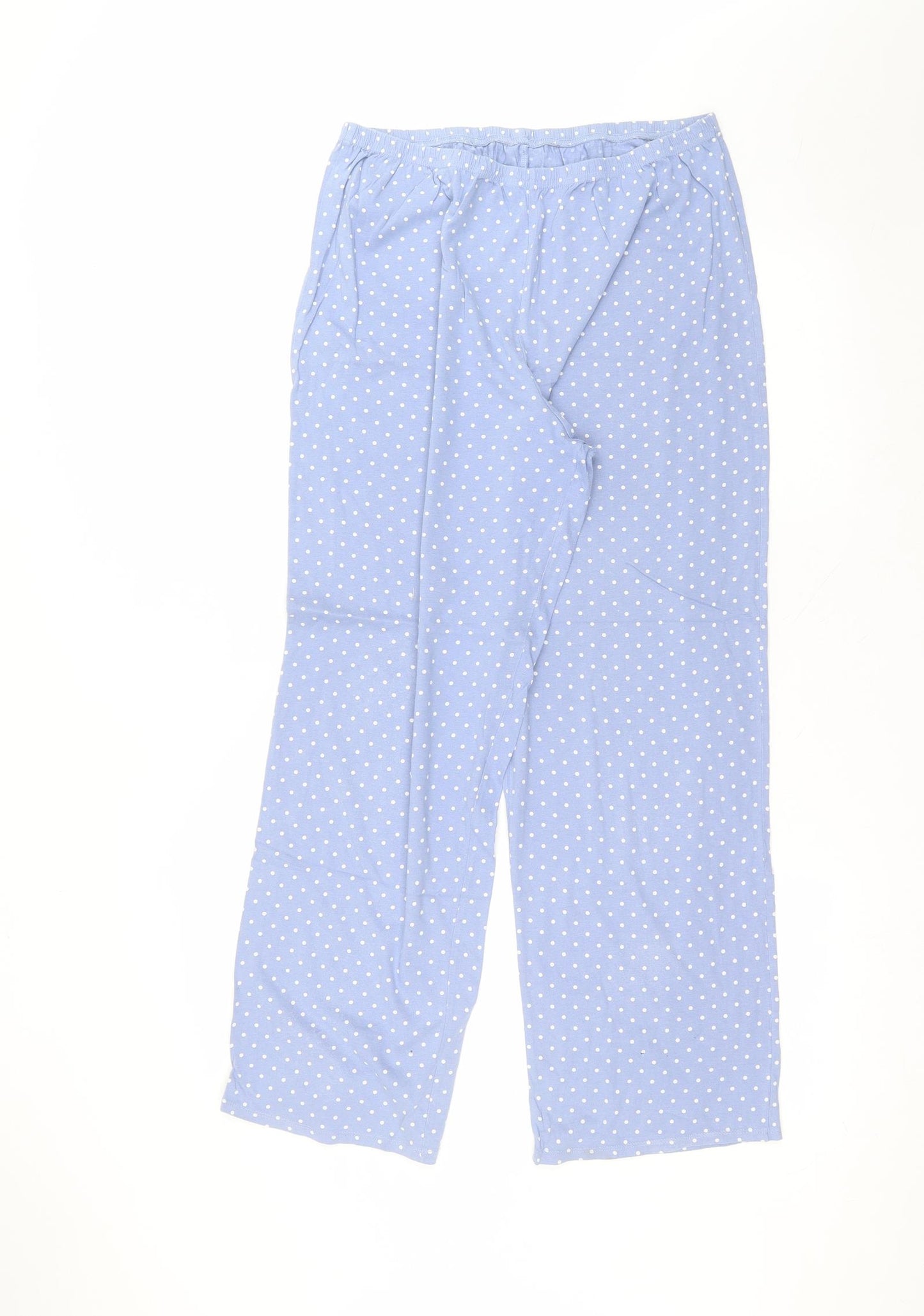 Marks and Spencer Womens Blue Polka Dot Cotton Trousers  Size 12 L26 in Regular