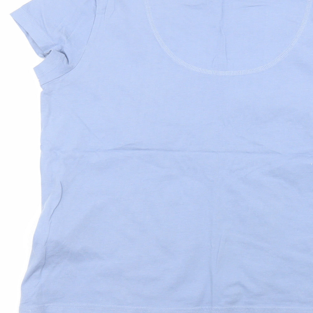 Marks and Spencer Womens Blue  Cotton Basic T-Shirt Size 12 Round Neck