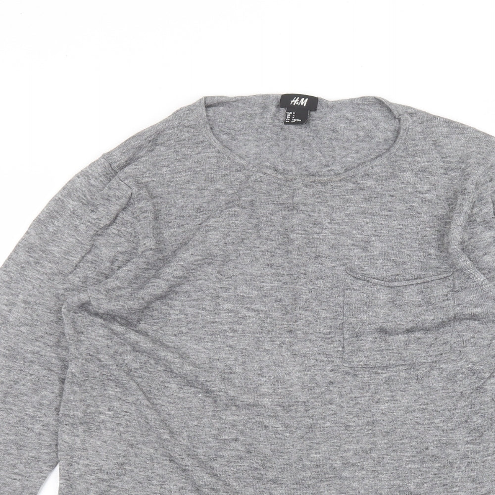 H&M Mens Grey  Cotton  T-Shirt Size S Round Neck