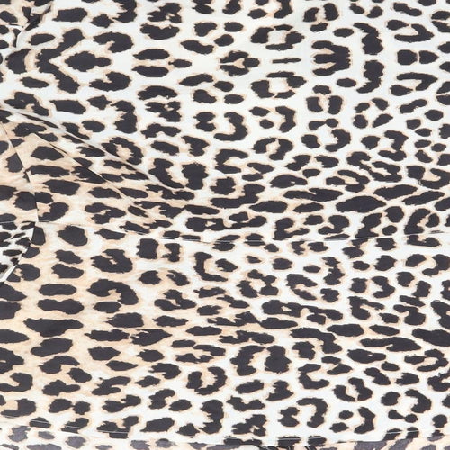 Preworn Womens Brown Animal Print Polyester Basic Blouse Size 8 Round Neck