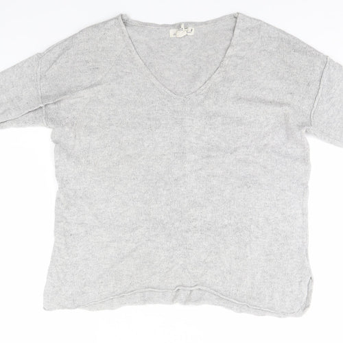H&M Mens Grey V-Neck  Cotton Pullover Jumper Size M