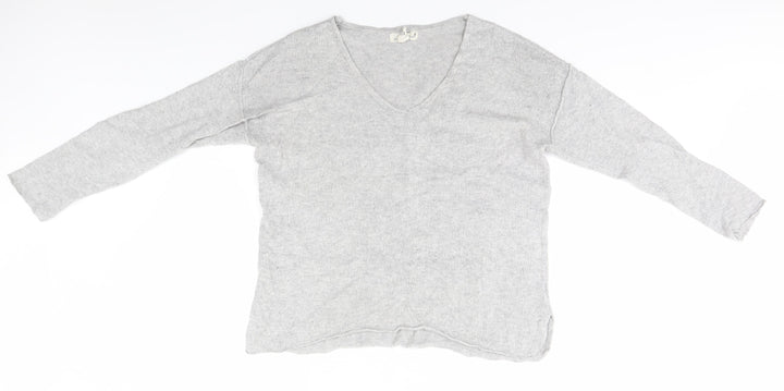 H&M Mens Grey V-Neck Cotton Pullover Jumper Size M