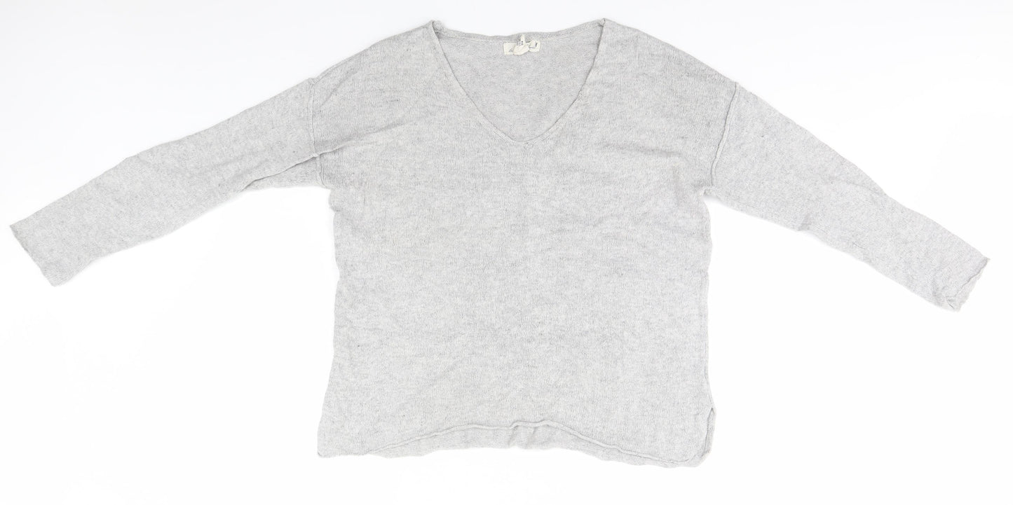 H&M Mens Grey V-Neck  Cotton Pullover Jumper Size M