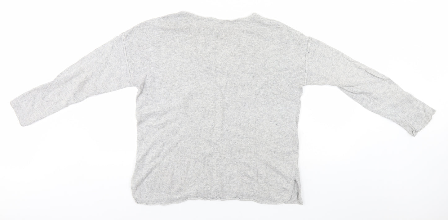 H&M Mens Grey V-Neck  Cotton Pullover Jumper Size M