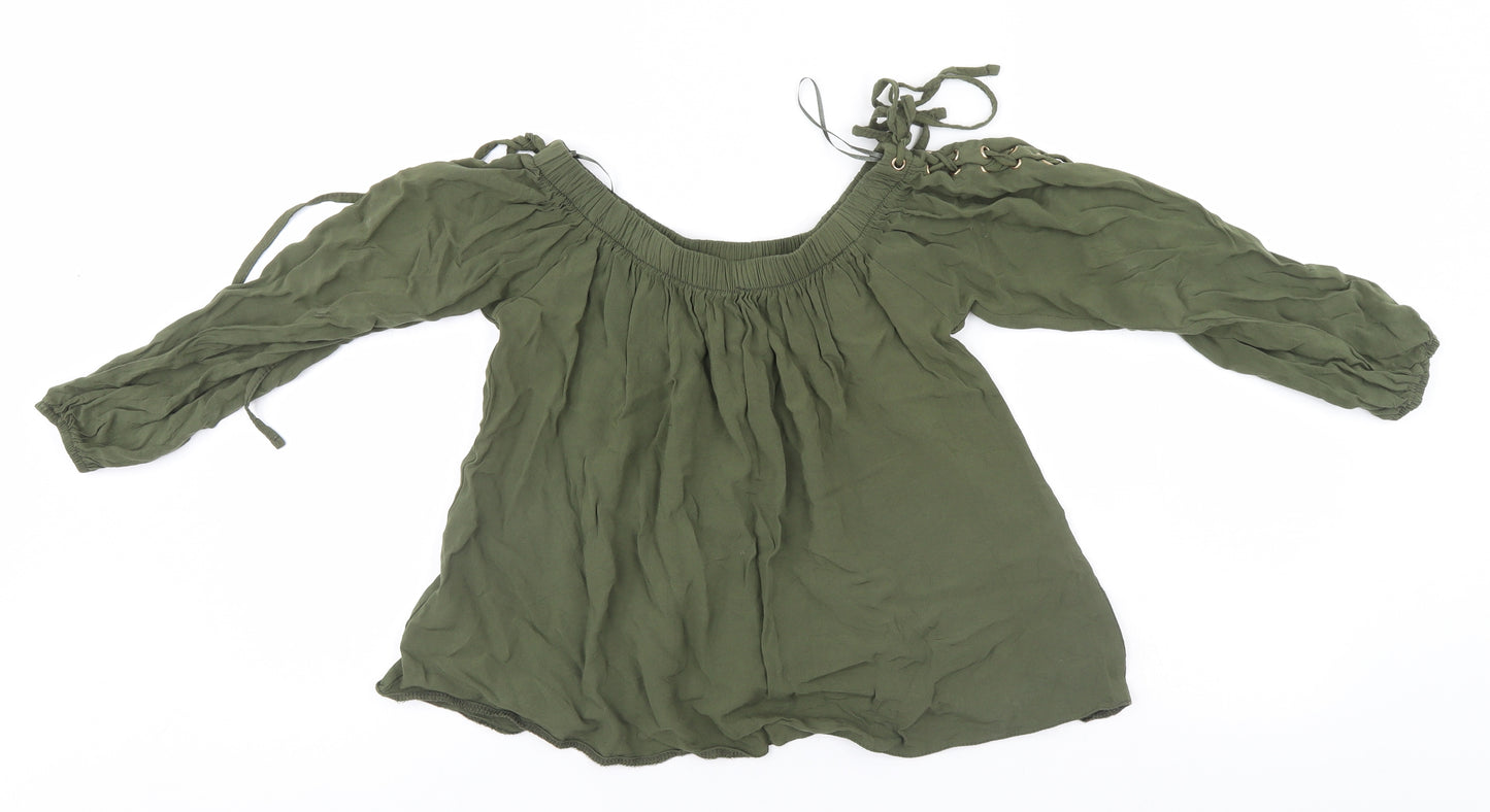 Select Womens Green  Viscose Basic T-Shirt Size 10 Round Neck