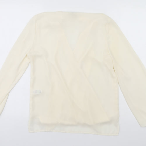 Papaya Womens Ivory  Polyester Basic T-Shirt Size 8 V-Neck