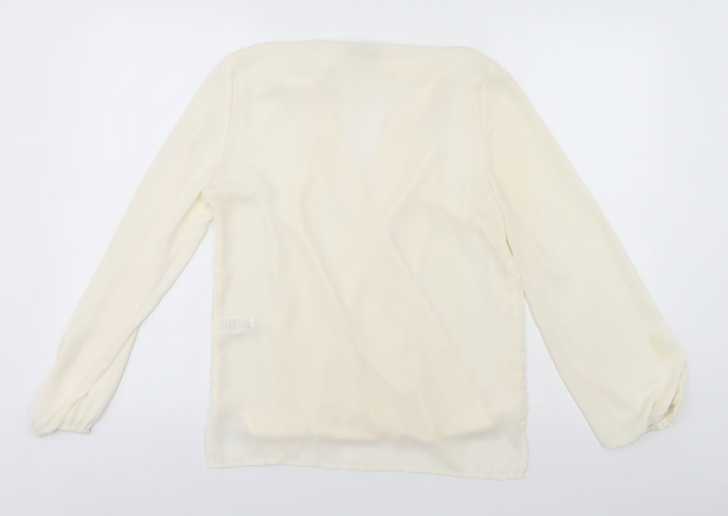 Papaya Womens Ivory  Polyester Basic T-Shirt Size 8 V-Neck