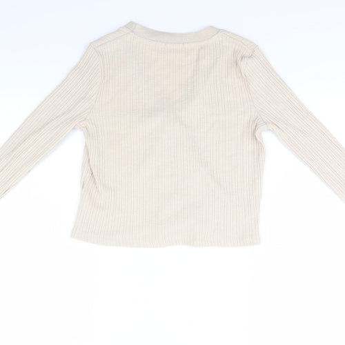 Boohoo Womens Beige V-Neck Striped Polyester Cardigan Jumper Size M
