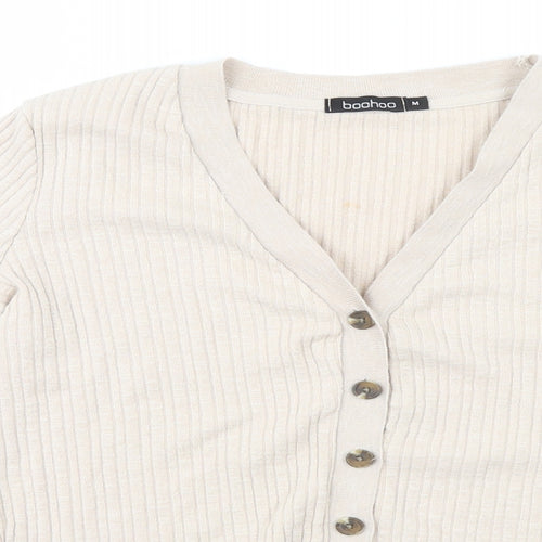 Boohoo Womens Beige V-Neck Striped Polyester Cardigan Jumper Size M