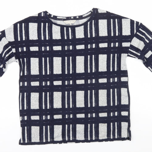 Nutmeg Womens Blue Round Neck Plaid Polyester Pullover Jumper Size 8
