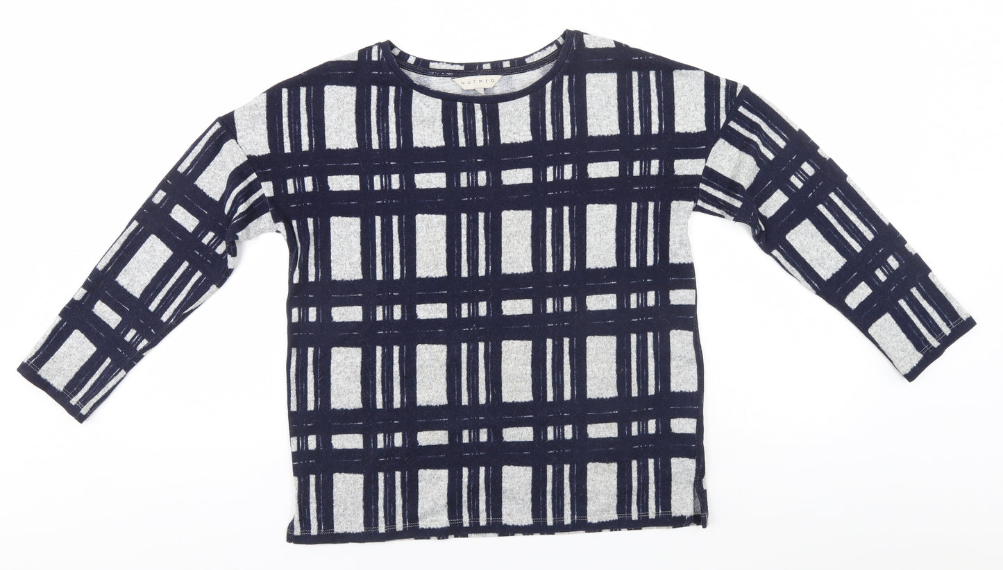 Nutmeg Womens Blue Round Neck Plaid Polyester Pullover Jumper Size 8