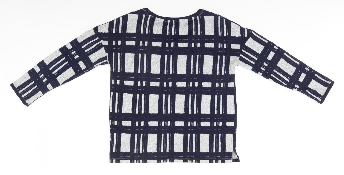 Nutmeg Womens Blue Round Neck Plaid Polyester Pullover Jumper Size 8