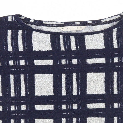 Nutmeg Womens Blue Round Neck Plaid Polyester Pullover Jumper Size 8