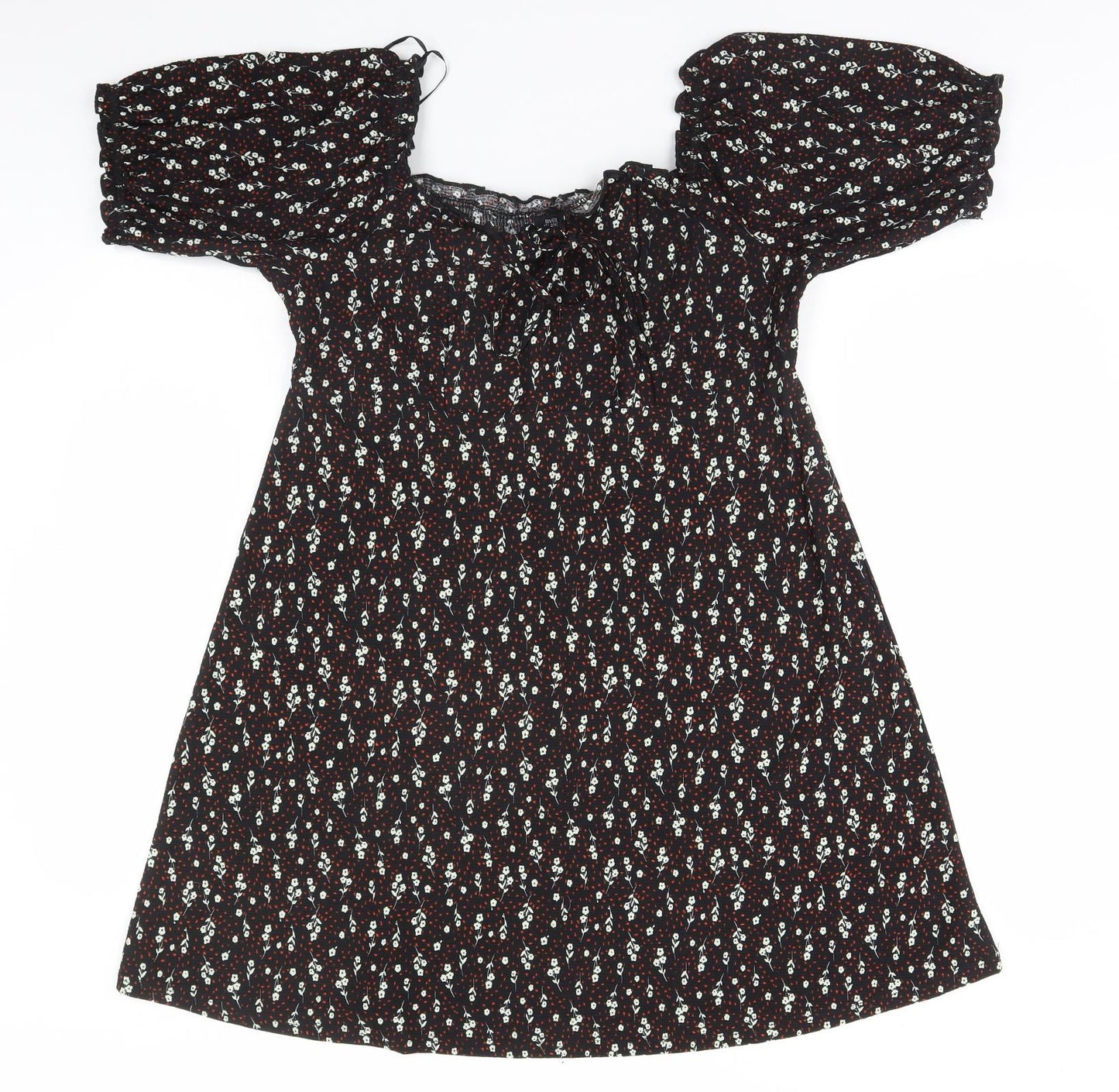 River Island Womens Black Floral Polyester A-Line  Size 16  Square Neck