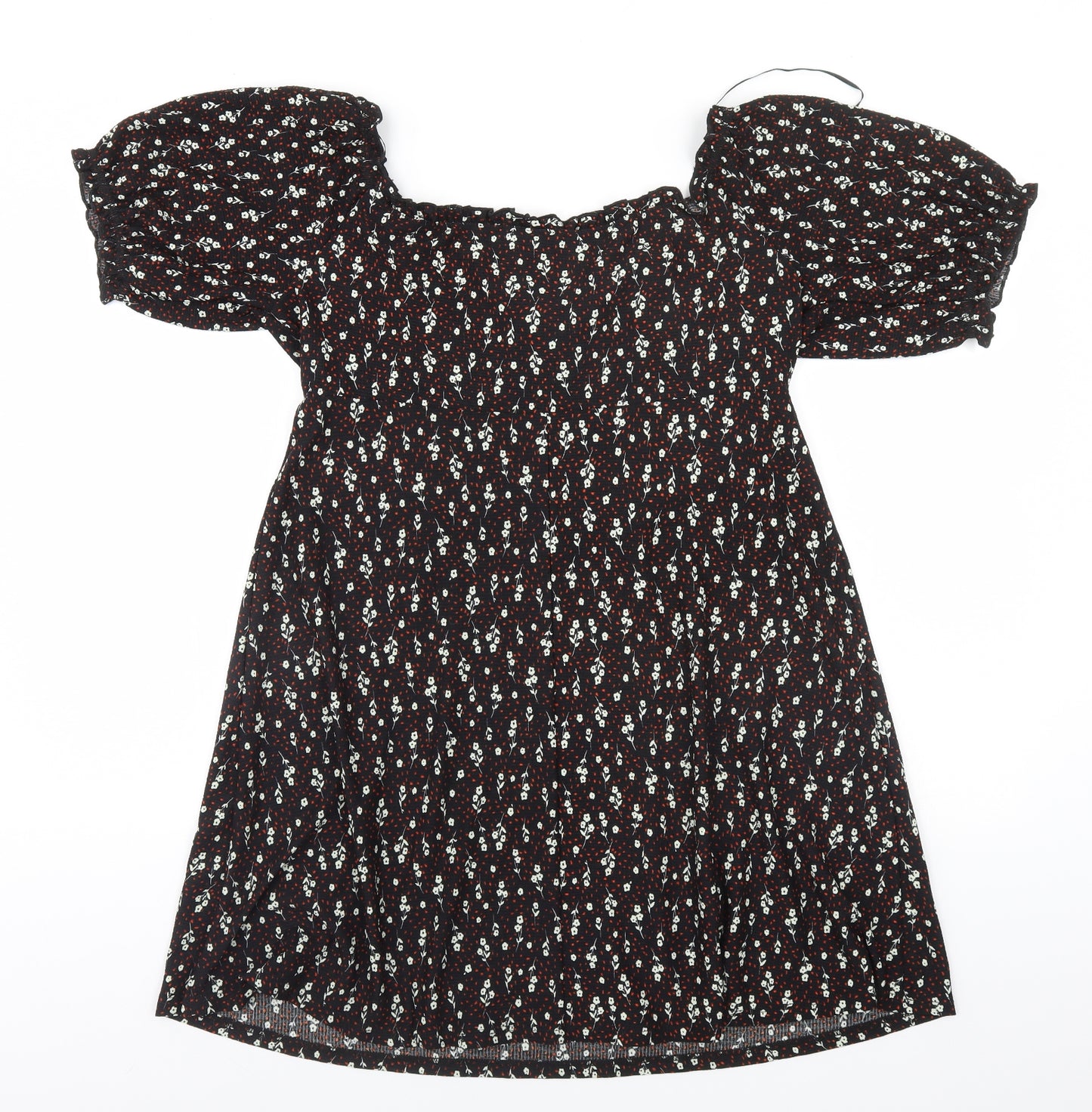 River Island Womens Black Floral Polyester A-Line  Size 16  Square Neck